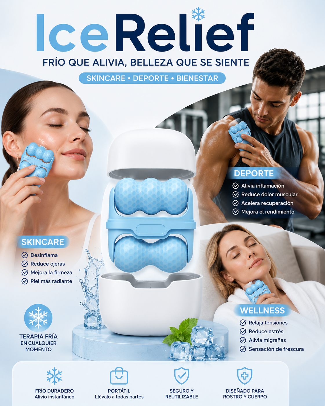 Ice Relief, masajeador de hielo portatil